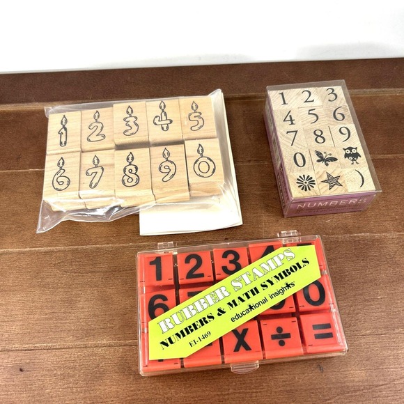 Set of 40, Wood Rubber Stamps Lot, Number Candles & Signs, NEW - Picture 1 of 7